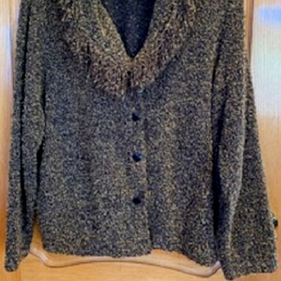 Nina Leonard Knit Button Down Front Cardigan Sweater Top Fringe Collar Sz: XL - Picture 2 of 7